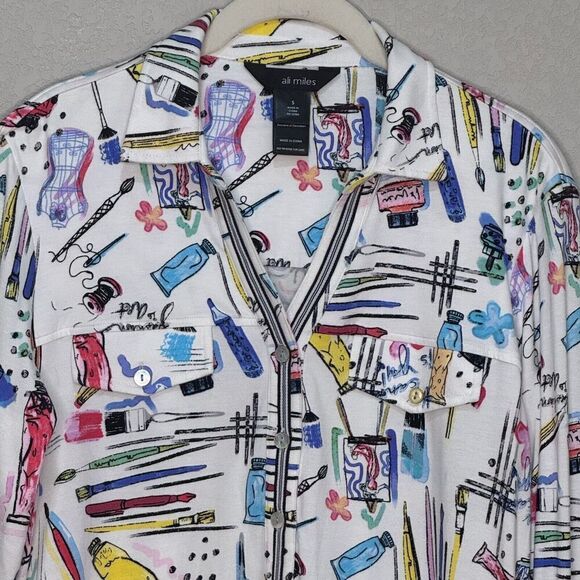 Ali Miles Button-Up Shirt Size Small Multi-Color Abstract Artsy Art Supplies - Picture 3 of 8